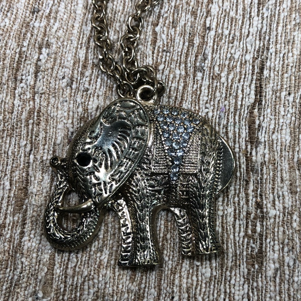 Elephant Gold Tone Necklace Lucky Trunk Up…